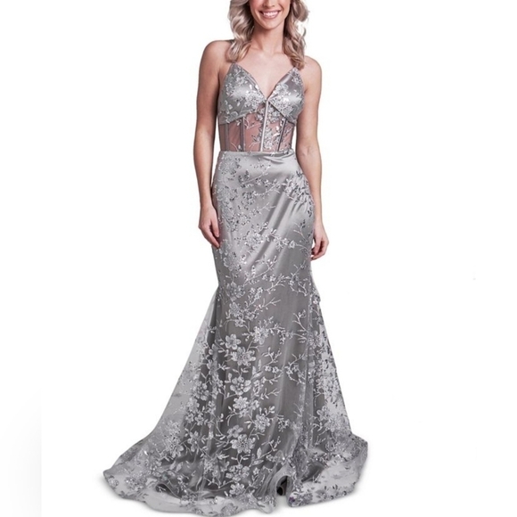 PEAR MOON Dresses & Skirts - Dear Moon Silver Glitter Mesh Gown Size 0